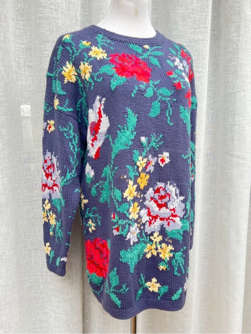 Vintage Laura Ashley cotton crewneck floral needed sweater